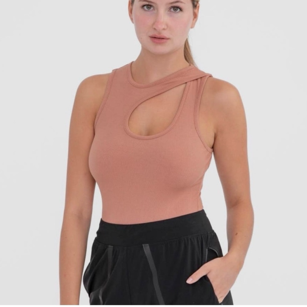 Mono B Pink Asymmetrical Cutout Bodysuit